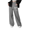 thumbnail image 2 of Nekdswn Girls Wide Leg Sweatpants Bow Print Baggy Athletic Pants with Pockets Teen Grils Fleece Lined Drawstring Waist Sweat Pants, 2 of 8