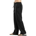 thumbnail image 3 of jsaierl Men's Casual Linen Pants Elastic Waist Loose Fit Long Pants Plus Size Sweatpants Yoga Beach Drawstring Joggers, 3 of 5