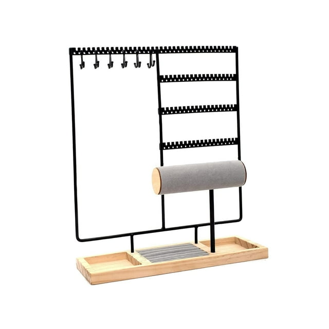lionlar Ear Holder Display Stand Brackets 108 Holes Wood Base Metal Large Girls Gift