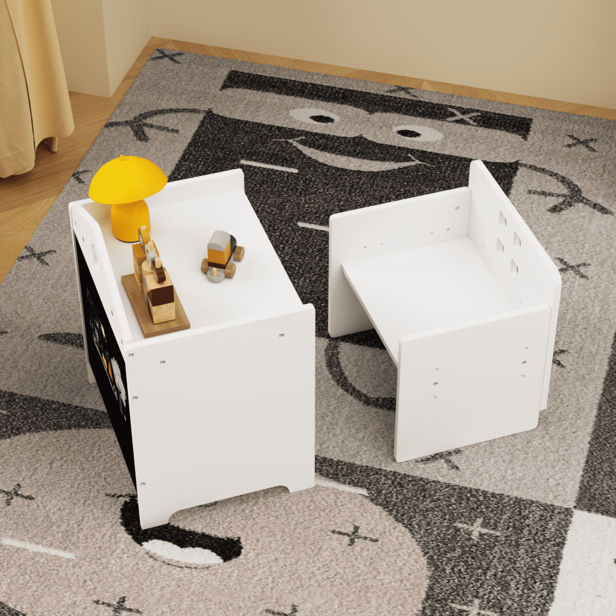 Kids Table and Chair Combo Unit with Writable Surface Adjustable Seat MDF Childrens Activity Furniture