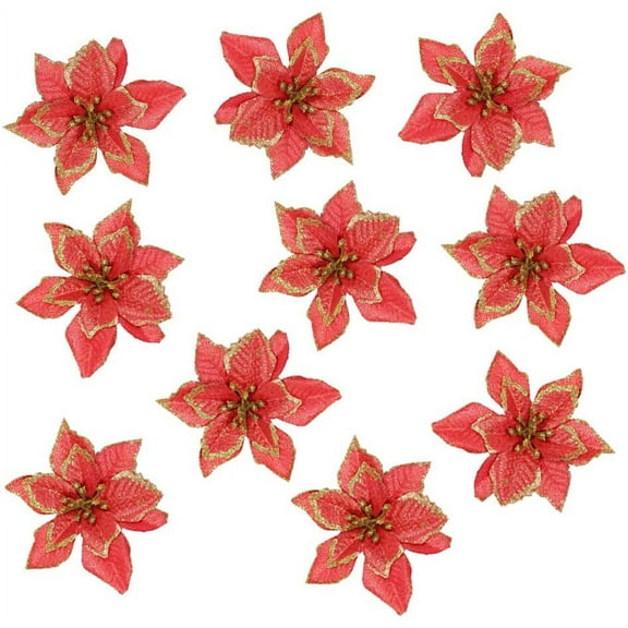 20 Pieces Glitter Christmas Tree Ornaments Artificial Wedding Christmas Poinsettia Flowers for Christmas Flowers Tree Wreaths Decor Ornament(Red)