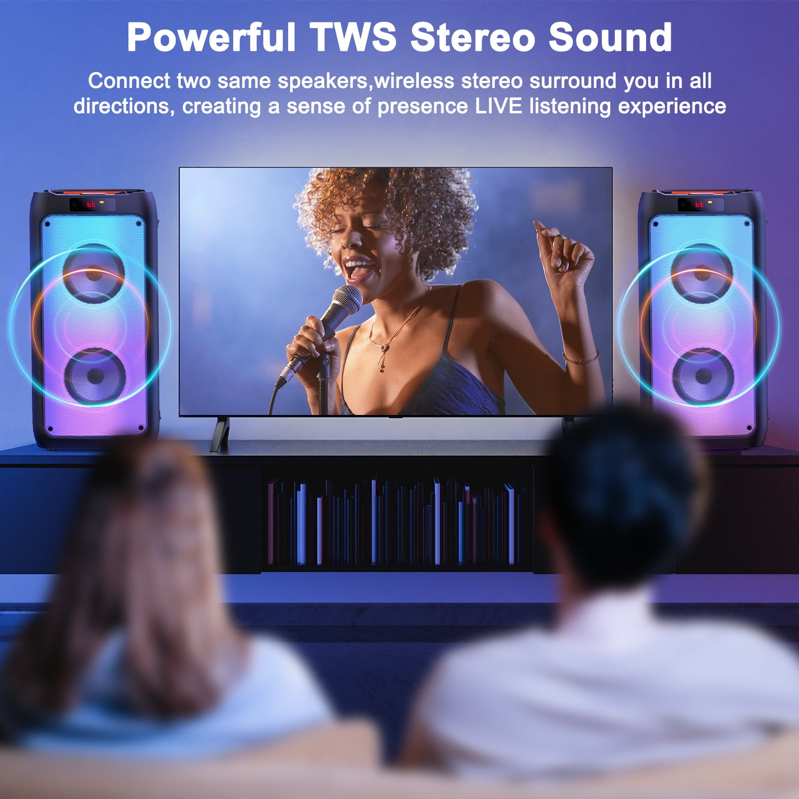 JYX Karaoke Machine with 2 Wireless Karaoke Microphones, Portable Bluetooth Speaker Home Karaoke System with RGB Colorful Light for Singing, Recording Function, TWS