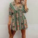 thumbnail image 1 of Puntoco Vestido De Manga Corta Con Cuello En V, Vestido De Encaje Con Cuello En V, Cintura, Manga Corta, Hasta La Rodilla, Vestido De Manga Corta Con Cuello En V, Hasta La Rodilla, Verde Xl, 1 of 5