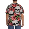 thumbnail image 5 of Xecao offers the Skull and Roses for Men's Casual Short-sleeved Shirt, a button-up collared shirt with a pocket, perfect for beach vacations and yacht travel in the 3X-Large size., 5 of 7