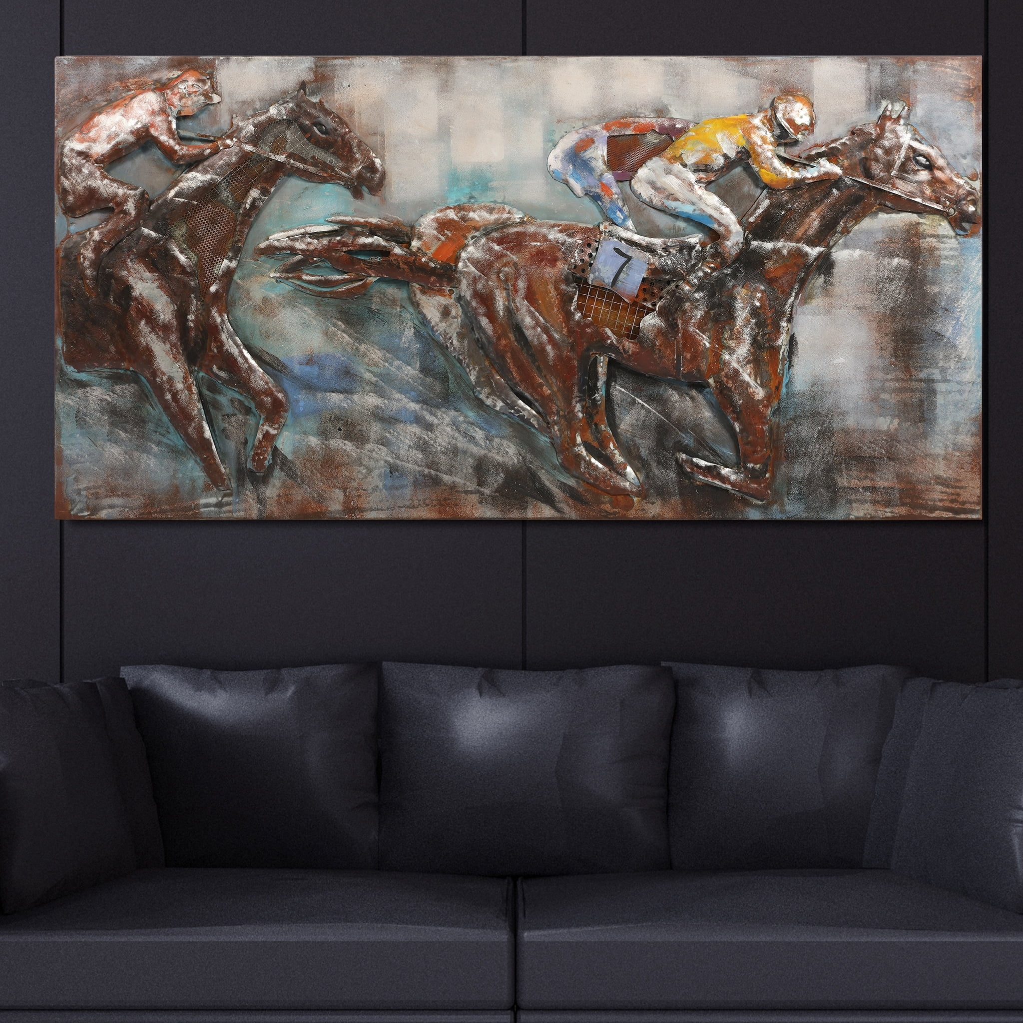 Empire Art Direct Race Day Hand Painted 3D Metal Wall Art, 60" x 30" x 2.4", Ready to Hang