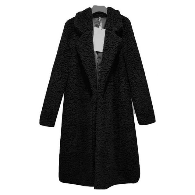 Classic Vintage Women Oversized Winter Warm Fluffy Fleece Long Trench Outwear Jacket Coat Ladies Fashion Borg Long Knee Loose Overcoat Coat Faux Fur Jacket Lapel Outwear Outfit