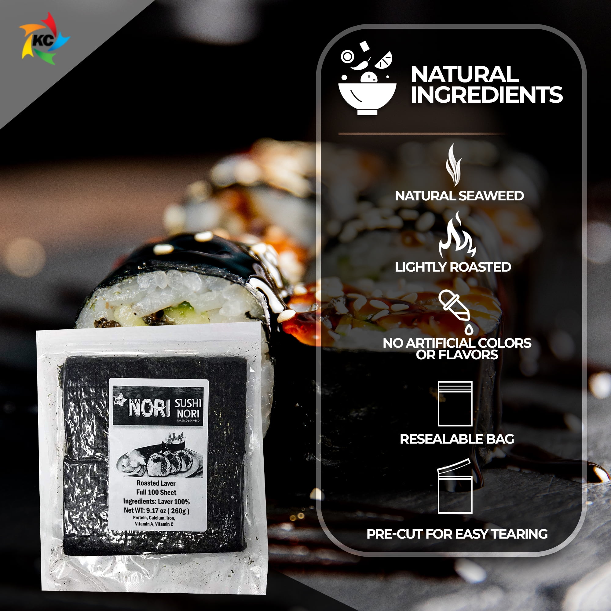 Sushi Nori Seaweed Sheets - 100sheets (Full Size, 260g) - Walmart.com