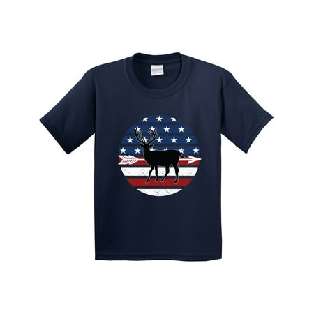 Inktastic Deer Bow Hunting USA Flag Youth T-Shirt
