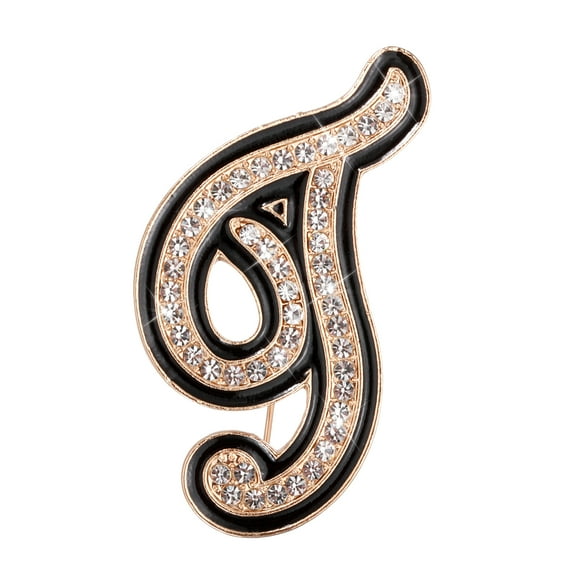 Uxcell Rhinestone Letter Brooch Pins, Initial Letter T Broaches Metal Crystal Alphabet A-Z Lapel Pin Black Edge for Women Jewelry Gift Suit Clothes Hat Dress Coat Craft, Gold Tone