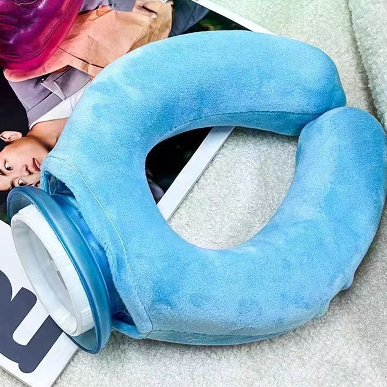 OIUR Neck Cooling Ice Pack with Velvet Cover U-shaped Cold Hot Compress Water Filled Bag Leak-proof PVC Summer Wearable Neck Cooling Tube Wrap Collar