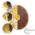 thumbnail image 5 of Clockswise QI004669 23.6 Modern Round Big Wall Clock, Decorative brown wood and gold Metal with Leaf Cutout for Entryway Office Living Room Bedroom or Kitchen, Hanging Supplies Included, 5 of 8