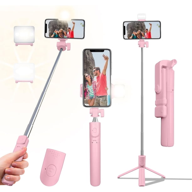 Selfie Stick, trípode retráctil de 40 pulgadas para teléfono con remoto inalámbrico y luz, trípode portátil para selfie stick para fotografía, transmisión en vivo, grabación de video