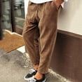 thumbnail image 5 of New Men Pants Corduroy Loose Solid Color Casual Workout Jogging Running Elastic Waistband Straight Cropped Trousers Leisure Sweatpants, 5 of 6