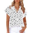 thumbnail image 1 of Top de verano para mujer, cuello en V, manga corta holgada, estampado de lunares, botón frontal, informal, cómoda camisa de verano, 1 of 6
