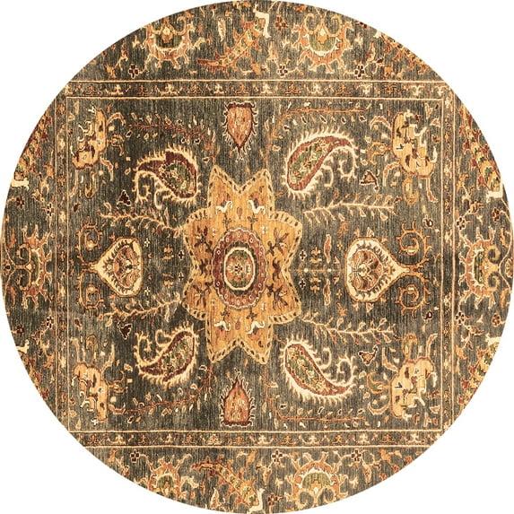 Ahgly Company Indoor Round Abstract Brown Modern Area Rugs, 3' Round