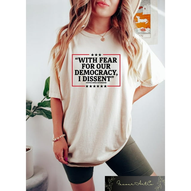 Retro Comfort Democracy T-shirt, With Fear For Our Democracy I Dissent Shirt, Pro Justice - Ivory - XL