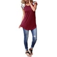 thumbnail image 2 of Frontwalk Women Summer Tops Crew Neck T Shirt Short Sleeve Tee Ladies Fashion Tunic Blouse Floral Print Pullover Wine Red S, 2 of 4