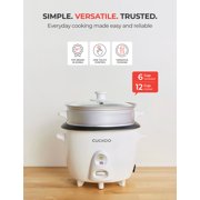 CUCKOO One Touch Rice Cooker 6-Cup (Uncooked) / 12-Cup (Cooked), Small Rice Cooker & Warmer with Steamer Tray, Versatile Grain Cooker, Soup Maker, Auto Keep Warm, White (CR-0601C)