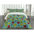 thumbnail image 3 of Ambesonne Nature Quilted Bedspread Set 3 Pcs, Falling Leaves on Blue, King Size, Multicolor, 3 of 5