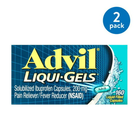(2 Pack) Advil Liqui-Gels (160 Count) Pain Reliever / Fever Reducer Liquid Filled Capsule, 200mg Ibuprofen, Temporary Pain (Best Otc Pain Medicine)