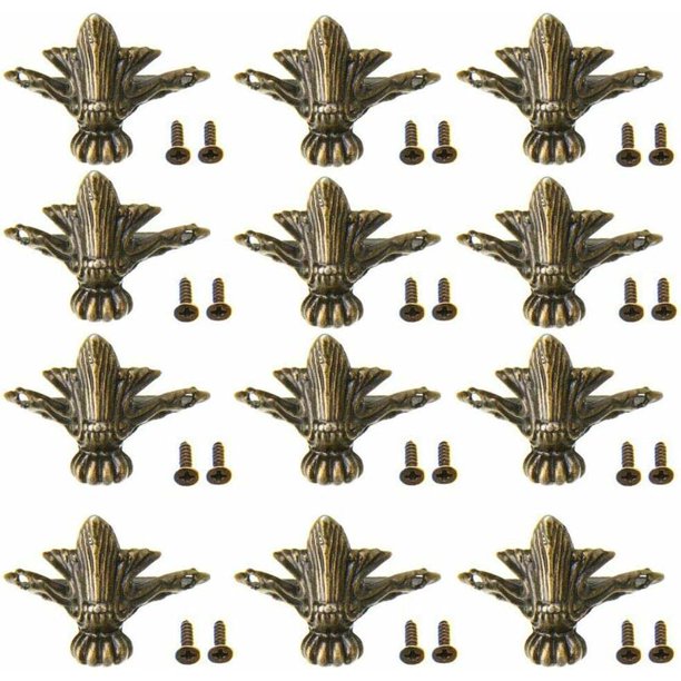 12 piezas de patas protectoras de esquina, pata de esquina de metal decorativa, patas de caja de almacenamiento antiguas, patas de muebles, con tornillos, para decoración de caja de madera en relieve
