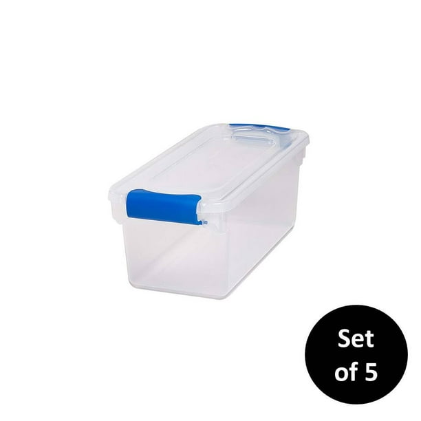 Homz 7 5qt Latching Plastic Storage Container Clear Blue Set Of 5 Walmart Com Walmart Com