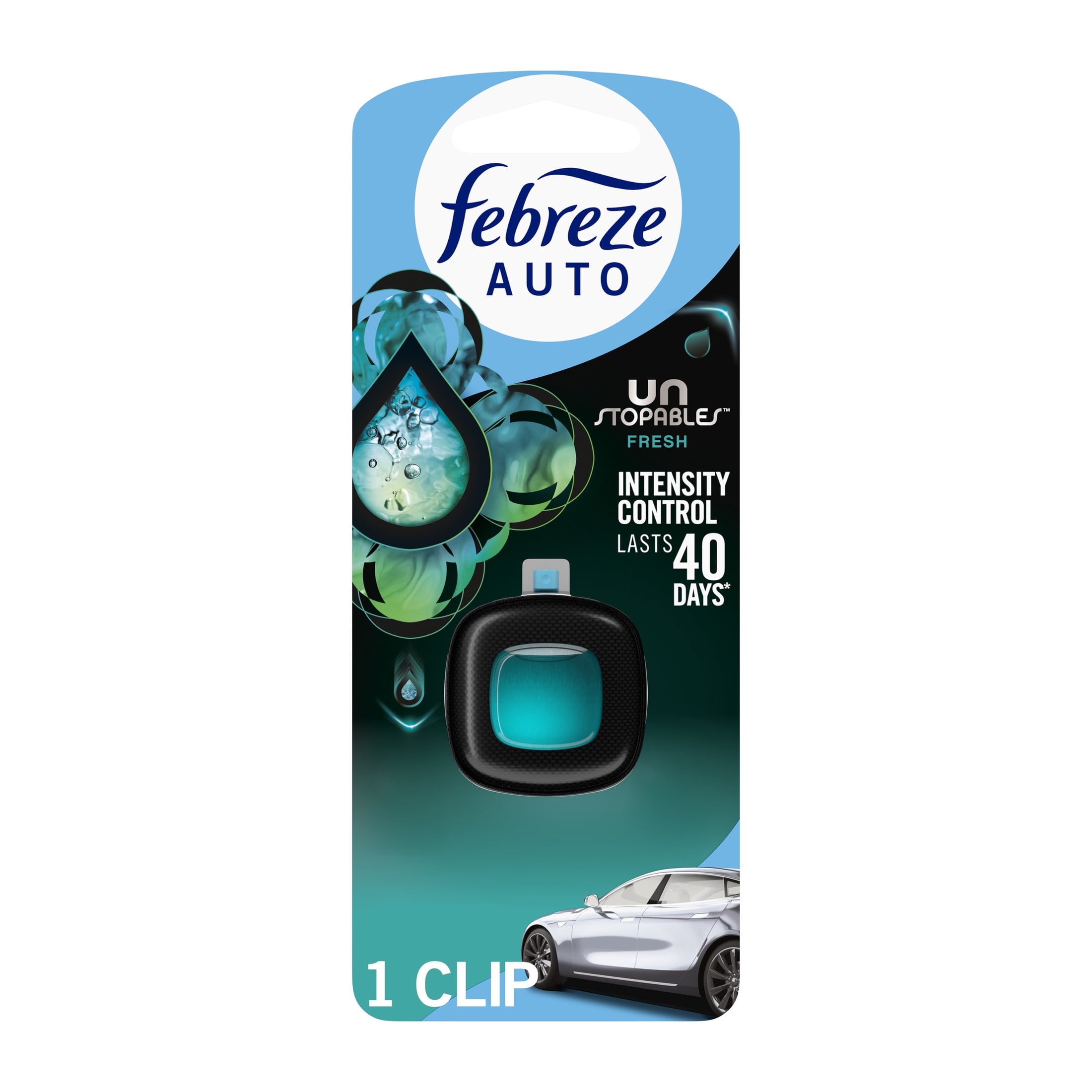 (2 pack) Febreze AUTO Car Air Freshener, Odor-Fighting Car Vent Clip, Unstopables Fresh