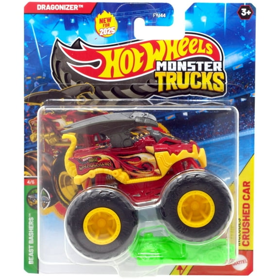 Hot Wheels Beast Bashers Dragonizer Diecast Car (Includes Crushed Car!)