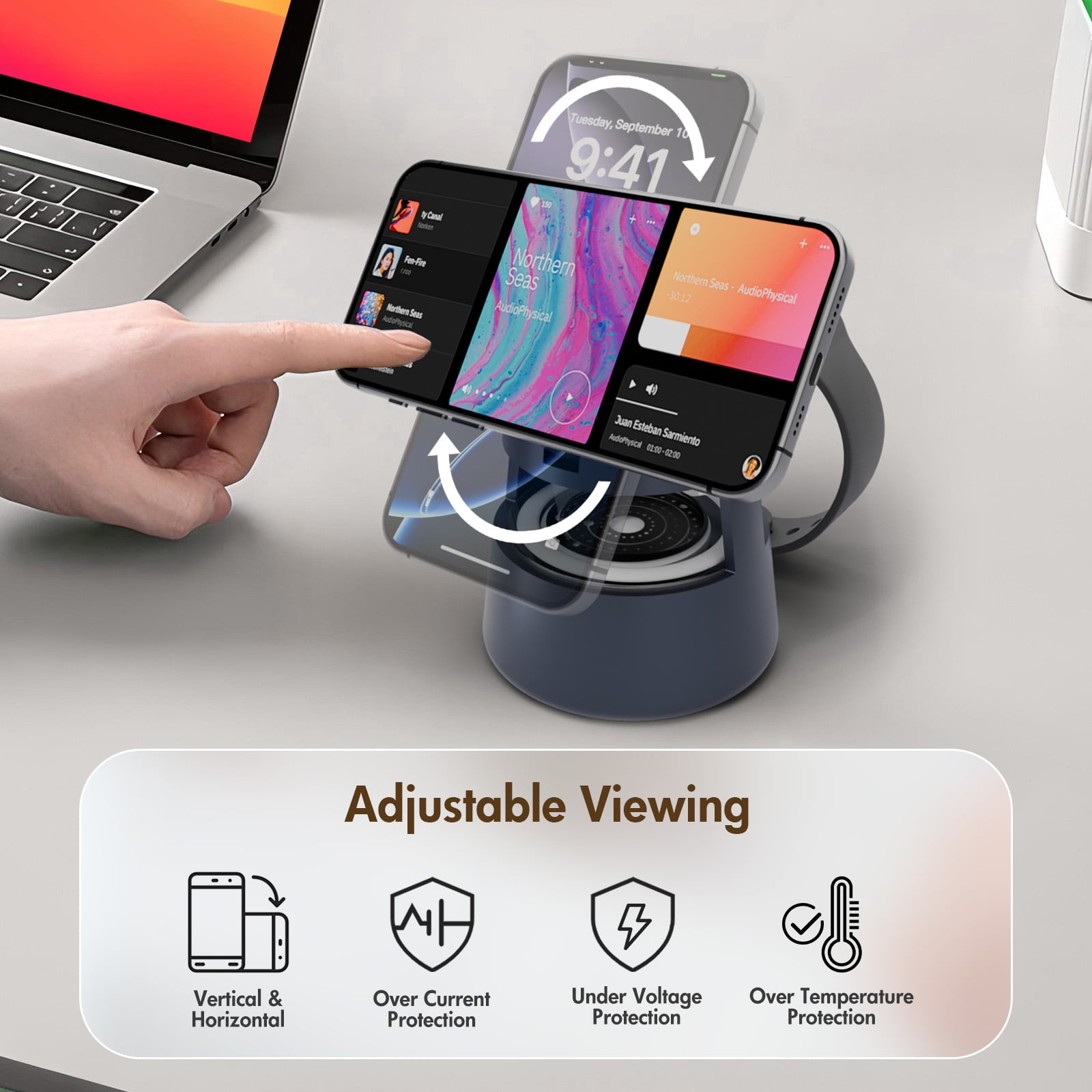 Wireless Charger,4 in 1 Charging Station for iPhone Charger with Mushroom Light,22.5W Fast Charging Phone Charger for iPhone 8 and Above Series,Magsafe Charging Station Compatible with Airpods iWatch