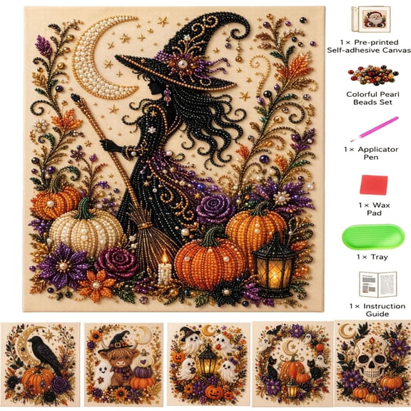 Diamond Art Halloween, 3D Halloween Pearl Art DIY Kit, Halloween Diamond Art Kits for Adults, A
