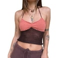 thumbnail image 1 of Gupgi Women Halter Crochet Tops, Sleeveless Knit Tank Tops Contrast Color Slim Fit Ruched Vest, 1 of 6