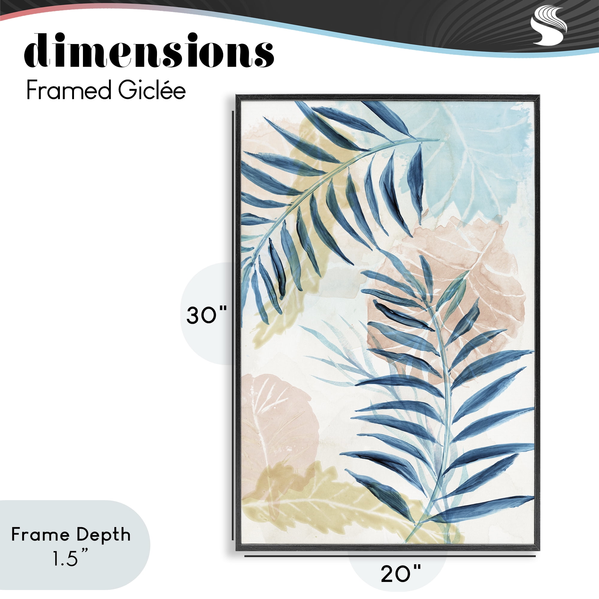 Stupell Industries Blue Palm Fronds in Pastel Haze Black Framed Giclee Art, design by Nan