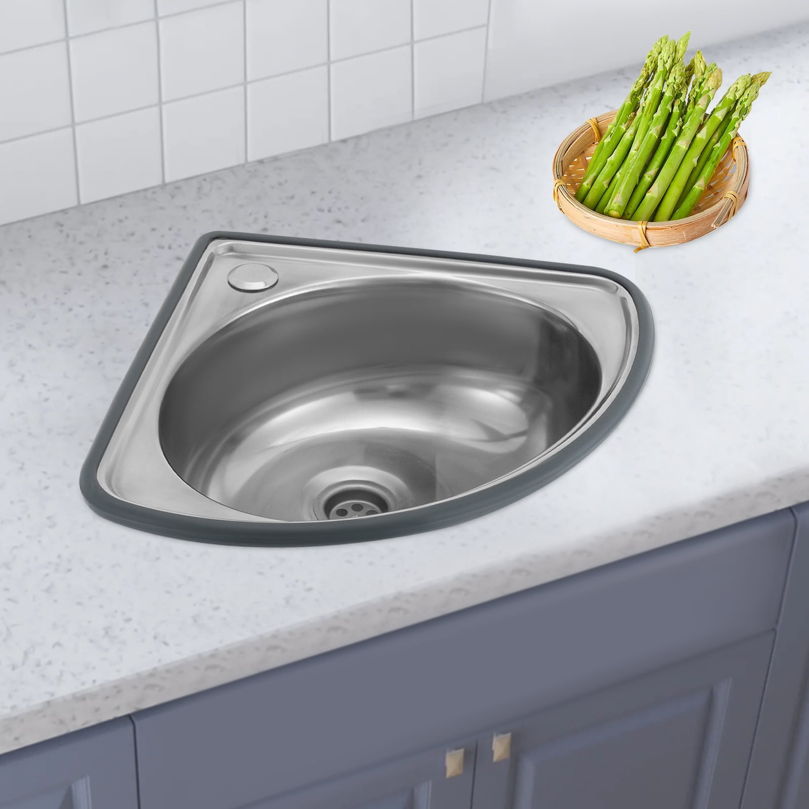 Stainless Steel Fan-Shaped Basin – 12.2" Single Bowl, Wall/Countertop Mount, Anti-Rust Design – for Kitchen & Bathroom Sinks