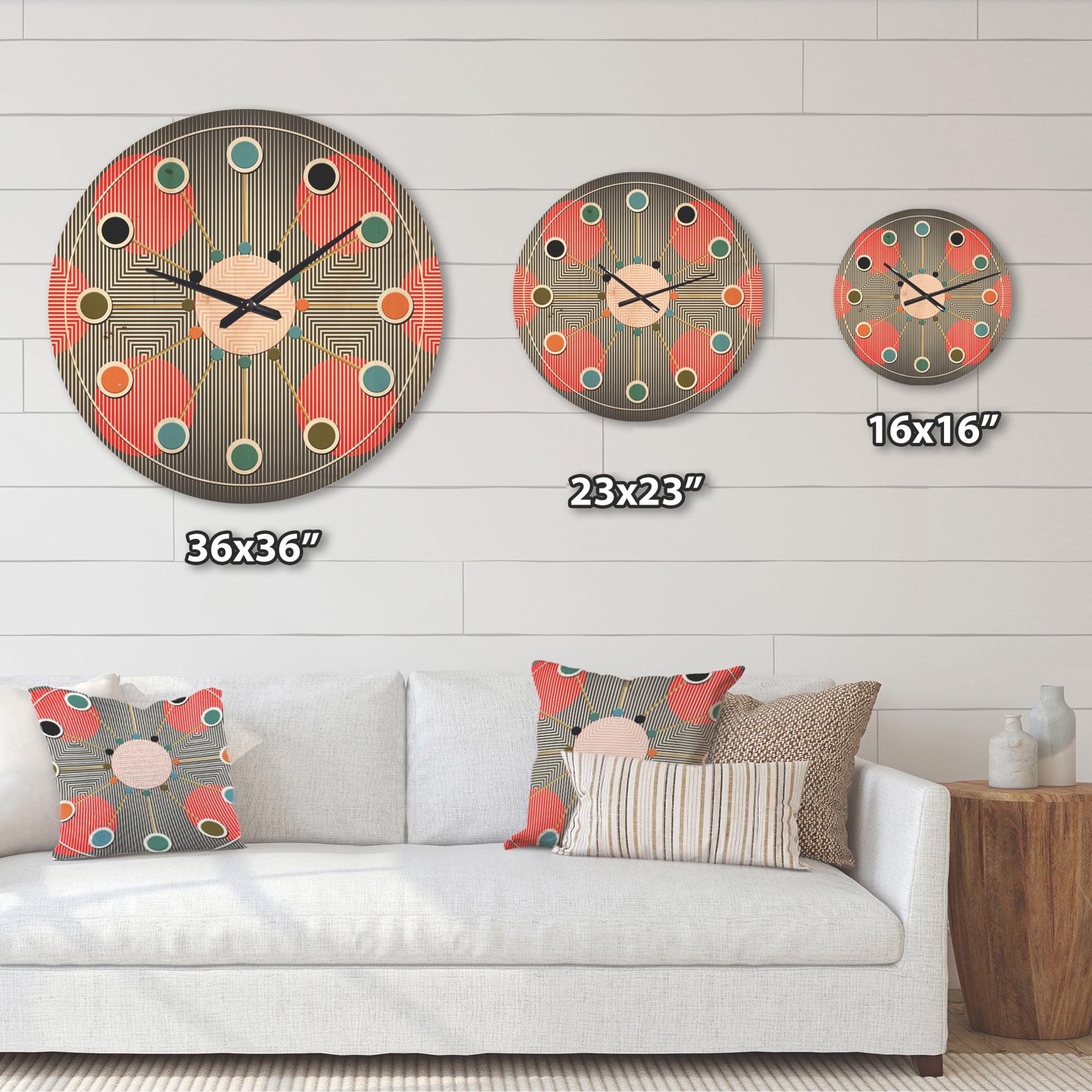 Designart 'Modern Line and Circle Geometric Pattern' Mid-Century Modern Wood Wall Clock