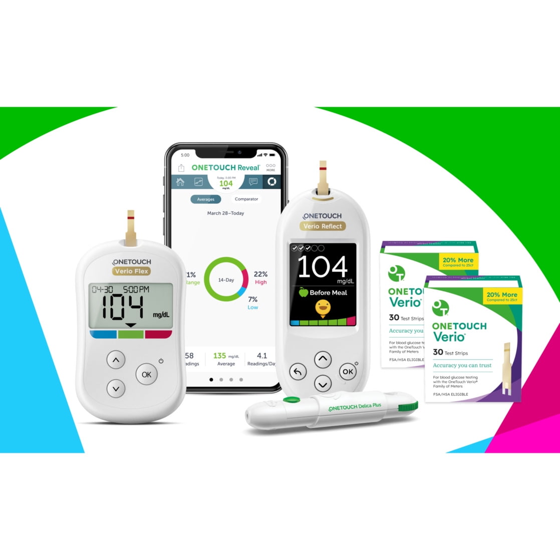 OneTouch Verio Reflect Value Blood Glucose Meter HSA/FSA Eligible