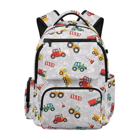 Pzuqiu Construction Truck Print 17 Inch Kids School Backpack Large Capacity Multi Pocket Breathable Lightweight Bookbag for Boys Casual Travel Daypack for Students Daily Use