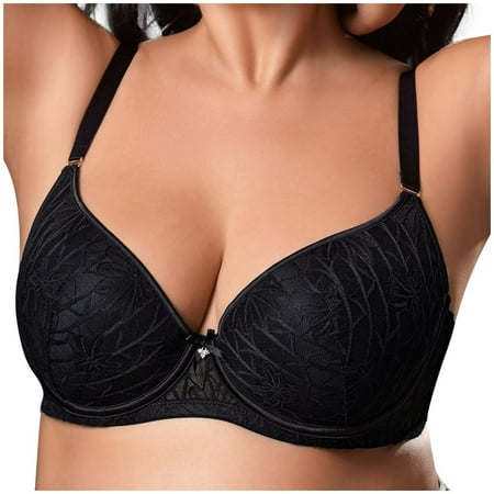 SMihono Women s Push Up Lace Bra Demi Comfort Padded Add Comfy Underwire Lift Up Bra Soft Lace Sexy Plunge Bra Black S