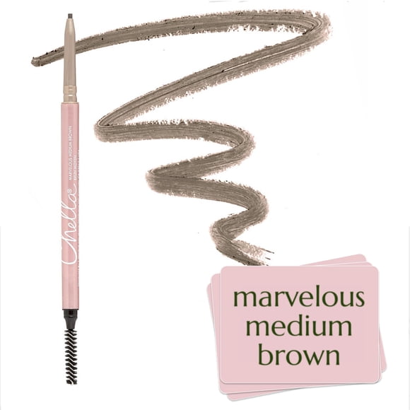Lápiz de cejas Chella: Definidor de cejas fácil de usar para dar forma, rellenar y difuminar. Lápiz de cejas marrón medio de larga duración para mujer con punta precisa (marrón medio).