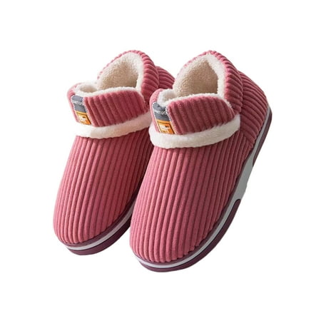 

Lacyhop Womens Bedroom Breathable House Slippers Lightweight Non-slip Warm Slipper Plush Lining Fuzzy 1802 [High -Gang Cotton Shoes] Skin Red 8.5-9