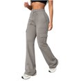 thumbnail image 5 of Cagogo Women's Cargo Flare Leg Pants with Pockets High Waisted Casual Solid Streetwear Lounge Activewear Long Trousers for Workout Daily, Gray S, 5 of 8