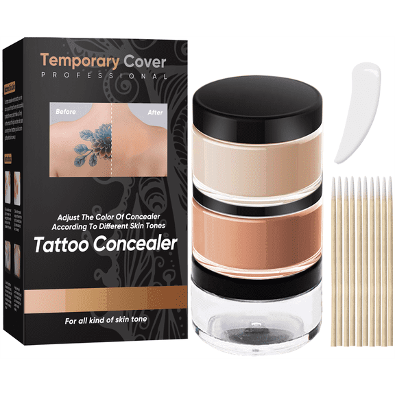 Tattoo Cover Up Makeup Waterproof, 2 Colors Temporary Tattoo Concealer, Waterproof & Sweatproof Tattoo Cover Up Makeup for All Skin Tones