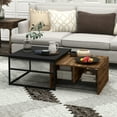 thumbnail image 3 of CoSoTower Coffee Table Set of 2, Industrial Nesting Tables, Square Coffee Table and Narrow Sofa Side Table for Living Room, 3 of 7