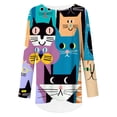 thumbnail image 2 of CLOOCL Plus Size Women T-Shirts Cartoon Cats Printed Scoop Hem Top Vintage Pullover Tees, 2 of 6