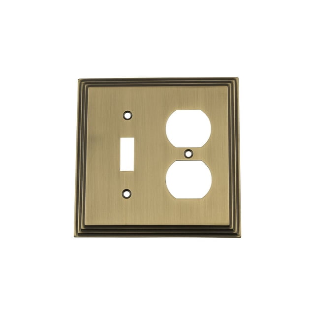 Nostalgic Warehouse 719743 Deco Switch Plate with Toggle and Outlet, Antique Brass