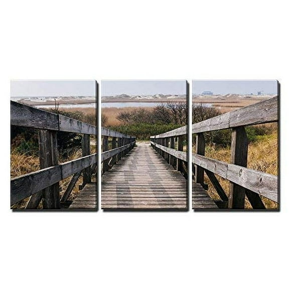 wall26 - 3 Piece Canvas Wall Art - Rustic Wood Staircase in The Wild - Modern Home Art Stretched and Framed Ready to Hang - 16"x24"x3 Panels