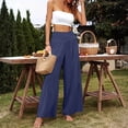 thumbnail image 4 of Satingcolo Linen Palazzo Pants for Women High Waist Tummy Control Wide Leg Pant Summer Flowy Loose Pull On Lounge Trousers, 4 of 7