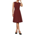 thumbnail image 2 of Vestido sin mangas para mujer INSPIRE CHIC con cremallera, cinturón, corte acampanado, midi, ideal para el trabajo, talla XL, color rojo vino, 2 of 5
