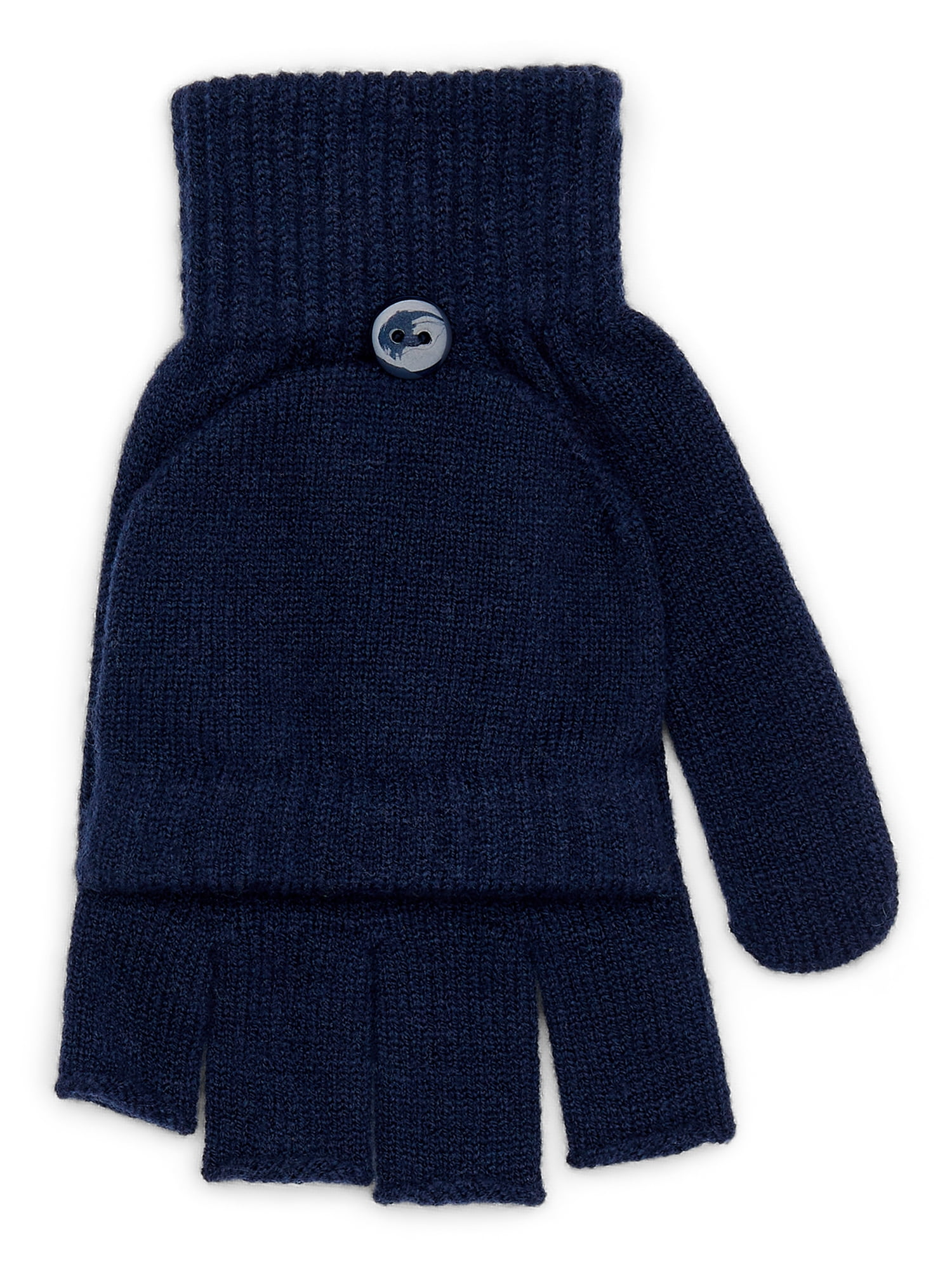 Time and Tru Women's Pop Top Knit Gloves, One Size Fits Most, Dark Navy