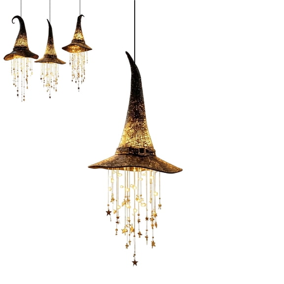 Hanging Witch Hats Halloween Decorations Outdoor with Chime,Lighted Witches Hat & Halloween Lights,1/2/3-Pack 12 Inch for Garden,Deck,Doorway(C,1PC)