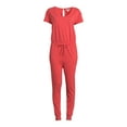 thumbnail image 5 of Time and Tru Women's Short Sleeve Elastic Tie Waist  Knit Jumpsuit, 5 of 5